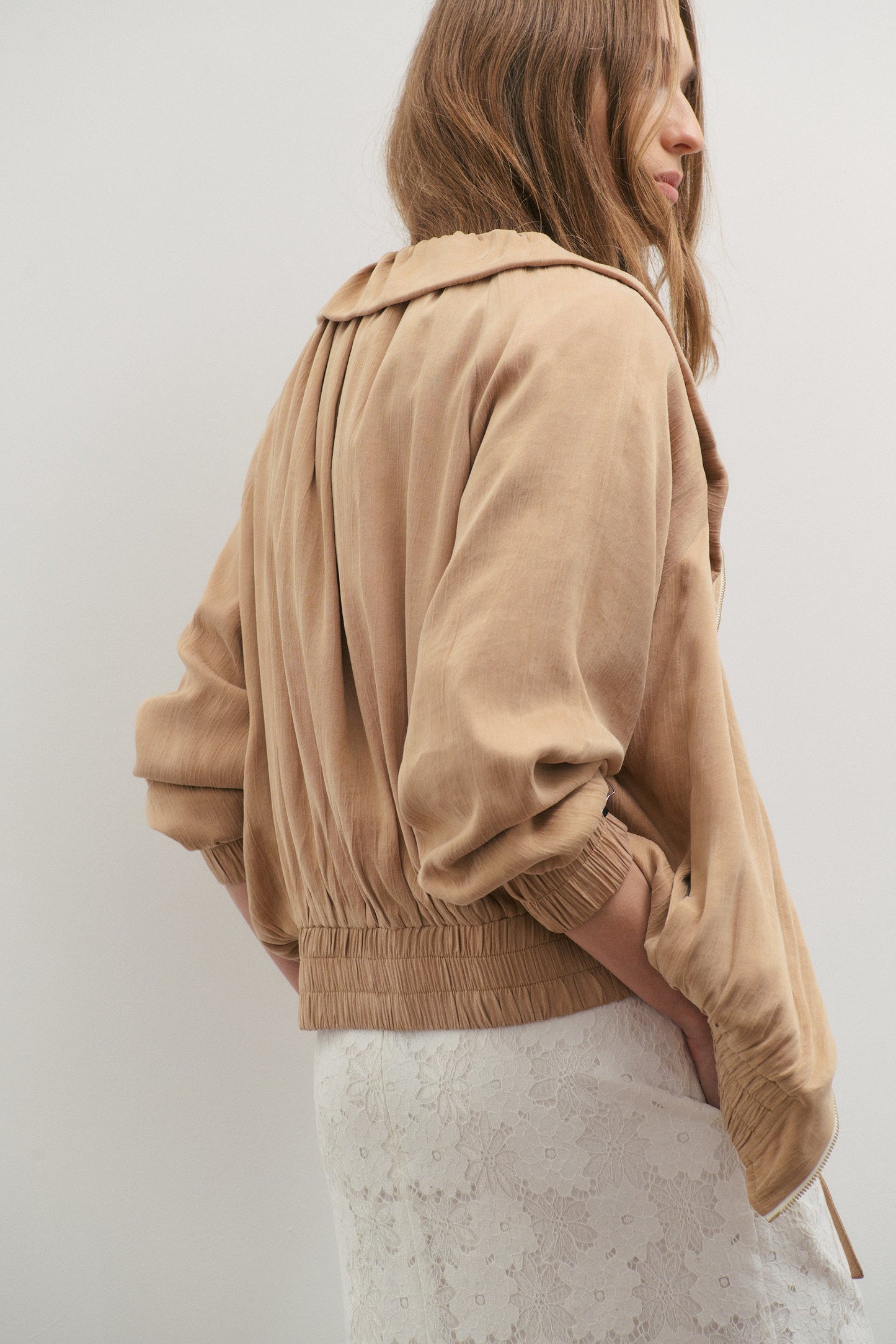 Gathered Collar Jacket - Mocha Mousse