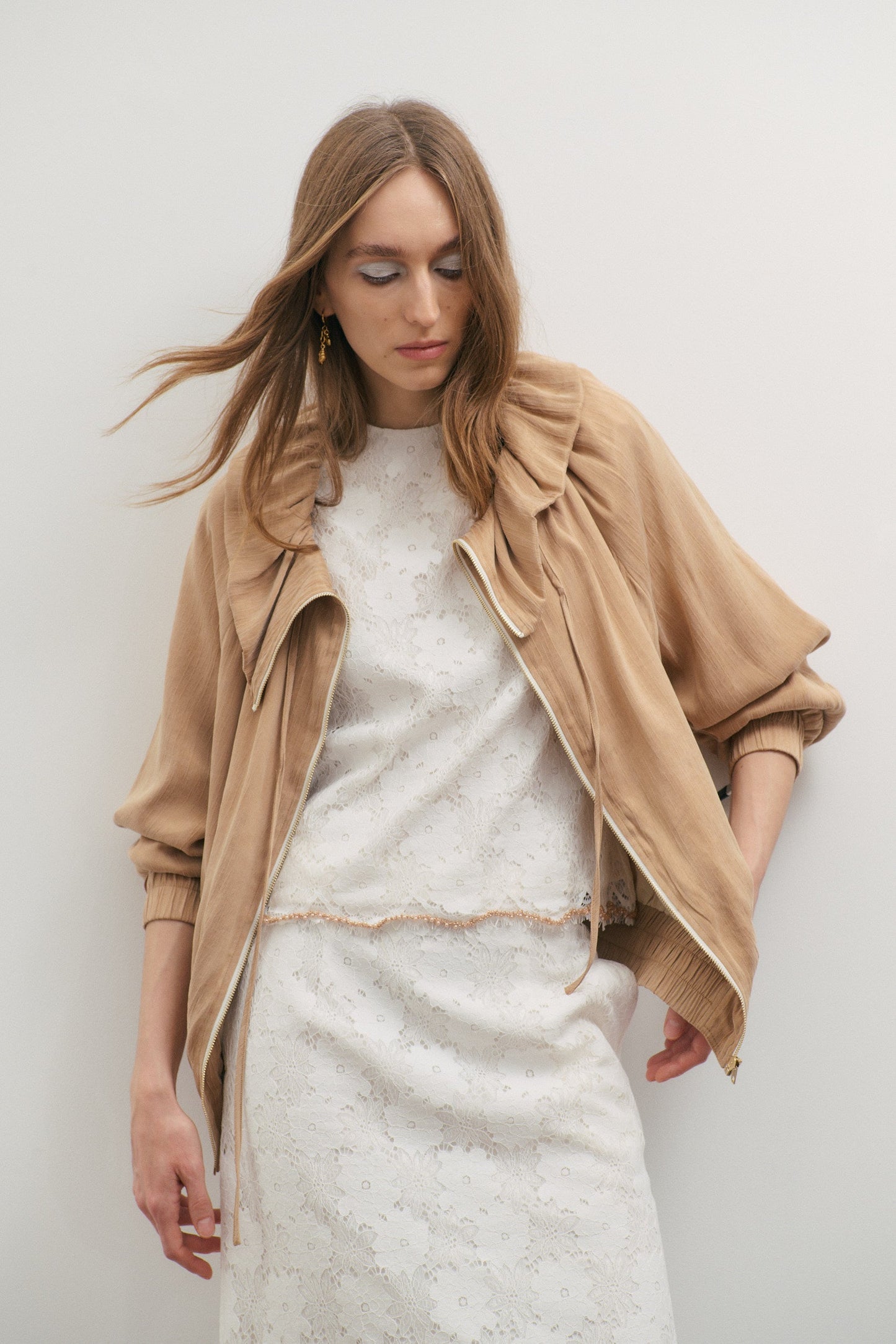 Gathered Collar Jacket - Mocha Mousse