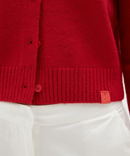 Vacation Club Crew Neck Cardigan in Red