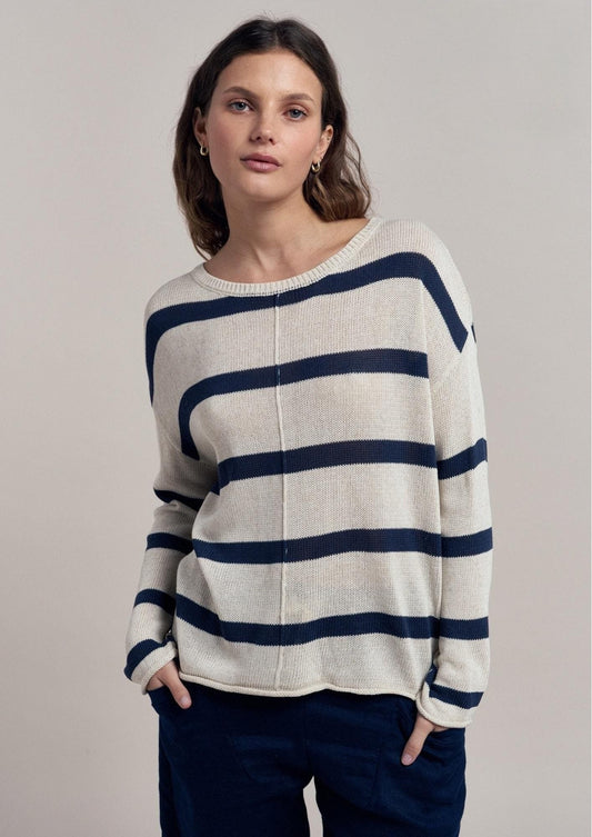 Little Lies Ivy Knit Natural and Navy Stripe