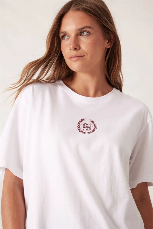 Ceres Life Slouchy Split Hem Tee in Burgandy Country Logo