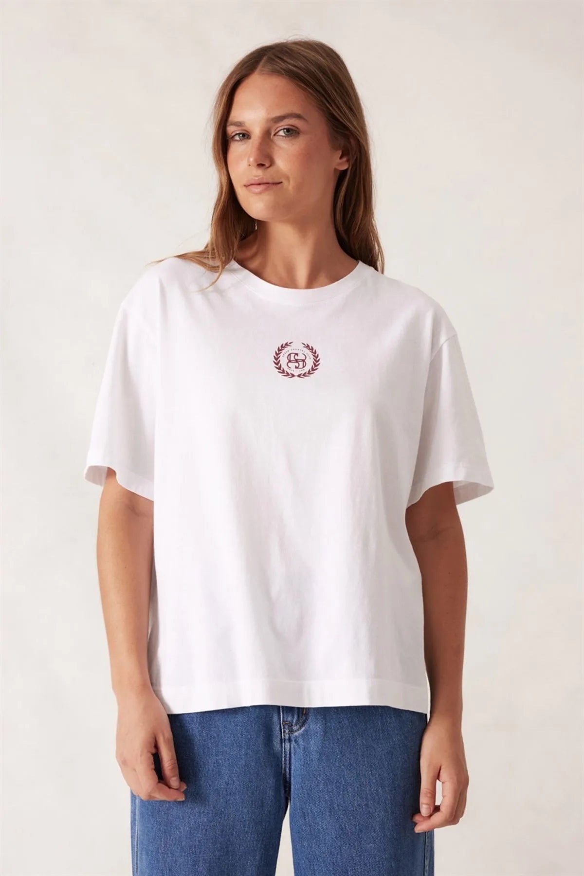 Ceres Life Slouchy Split Hem Tee in Burgandy Country Logo
