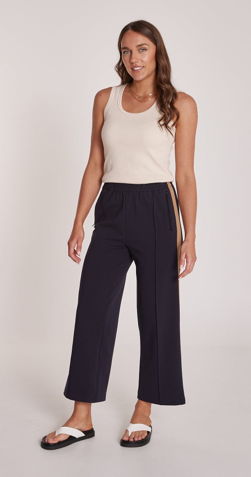 Noah Cropped Pants Navy Camel Stripe