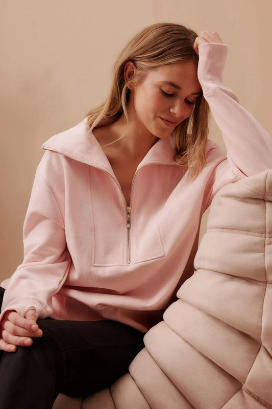 Ceres Life Isabella Half Zip Sweat in Shell Pink