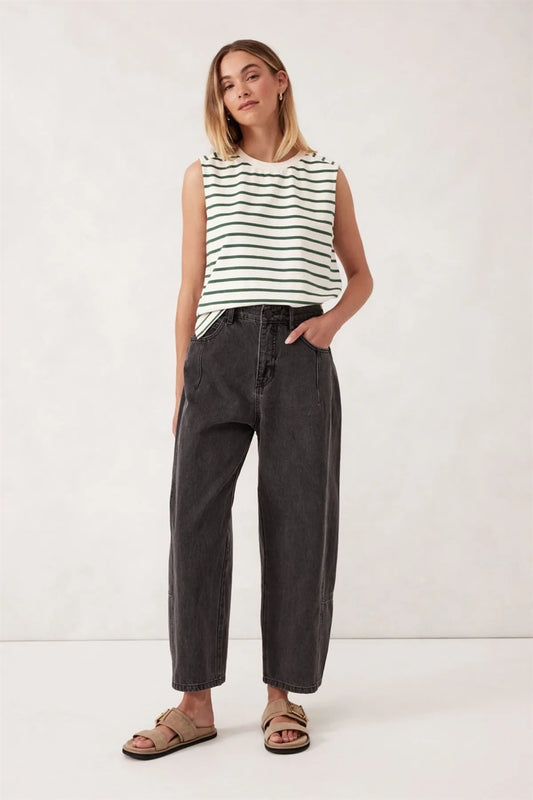 Ceres Life Darted Barrel Jeans in Washed Black