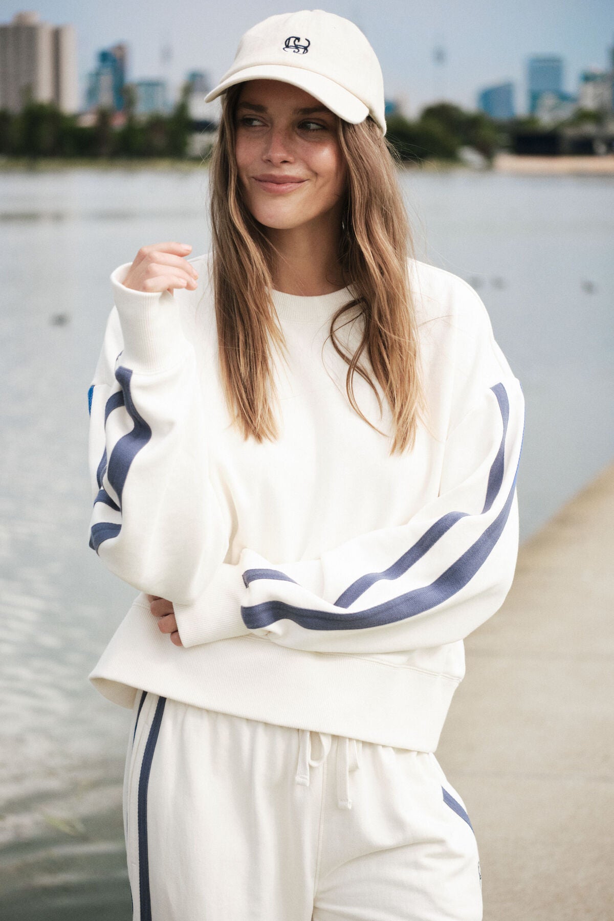 Ceres Life Sporty Slouchy Crew in Winter White Stripe