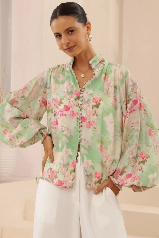 Raylene Shirt in Green Floral