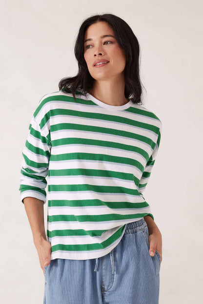 Ceres Life Slouchy Long Sleeve Tee -Kelly Green Stripe