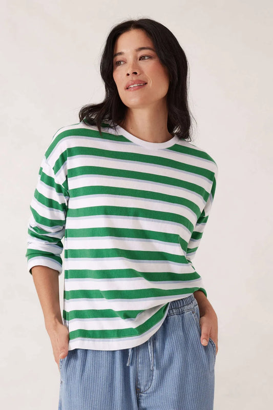 Ceres Life Slouchy Long Sleeve Tee -Kelly Green Stripe