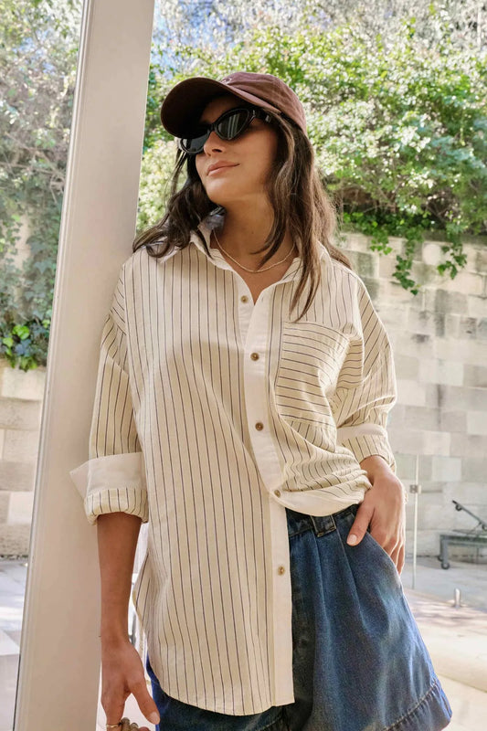 Ceres Life Peta Shirt in Sunny Yellow Stripe with White Collar