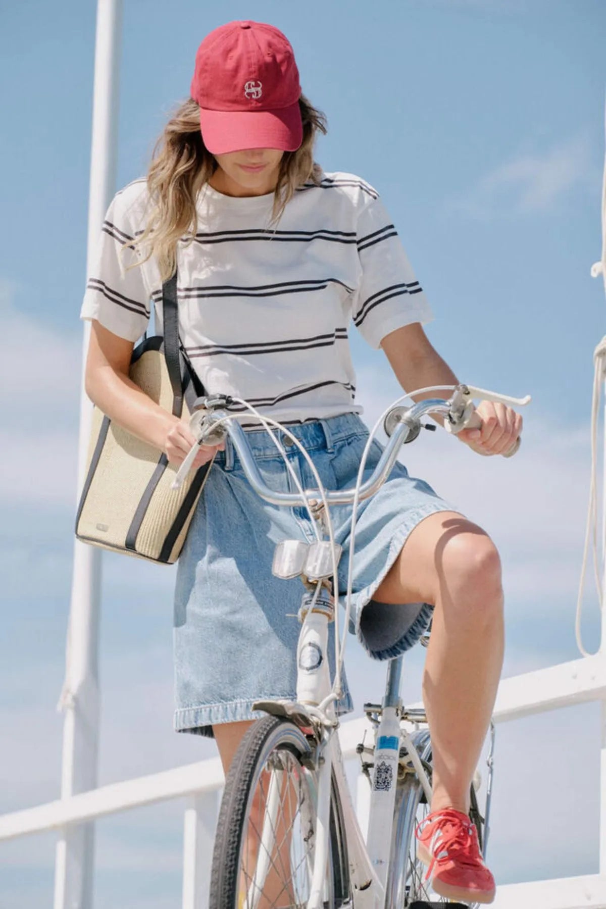 Ceres Life Slouchy Split Hem Tee in Vanilla Phantom Double Stripe