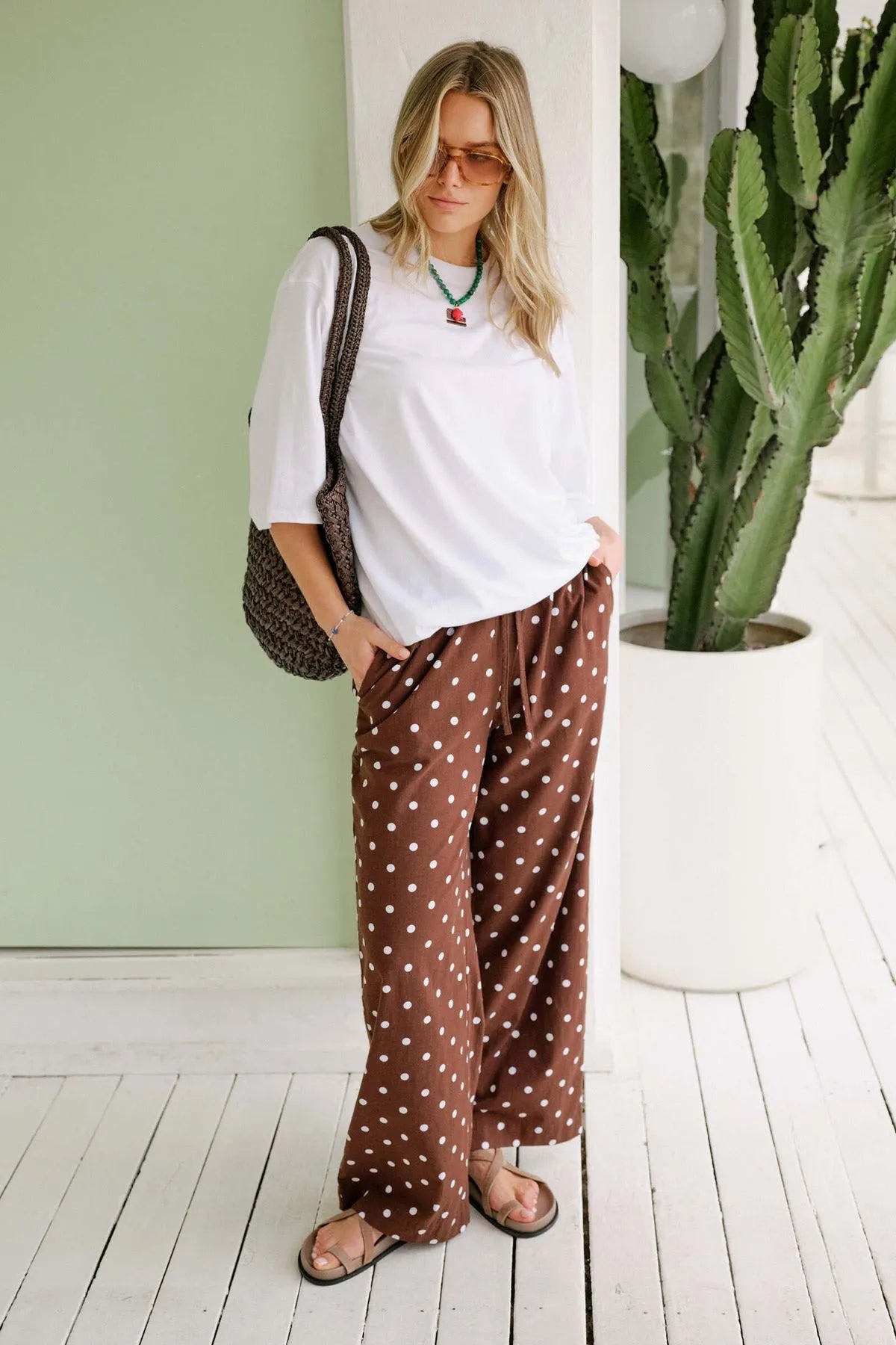 Ceres Life Resort Pants in Chocolate Polka Dots