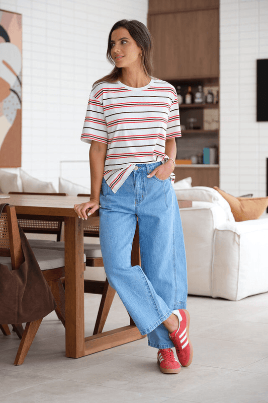 Darted Barrel Leg Jeans in Vintage Blue