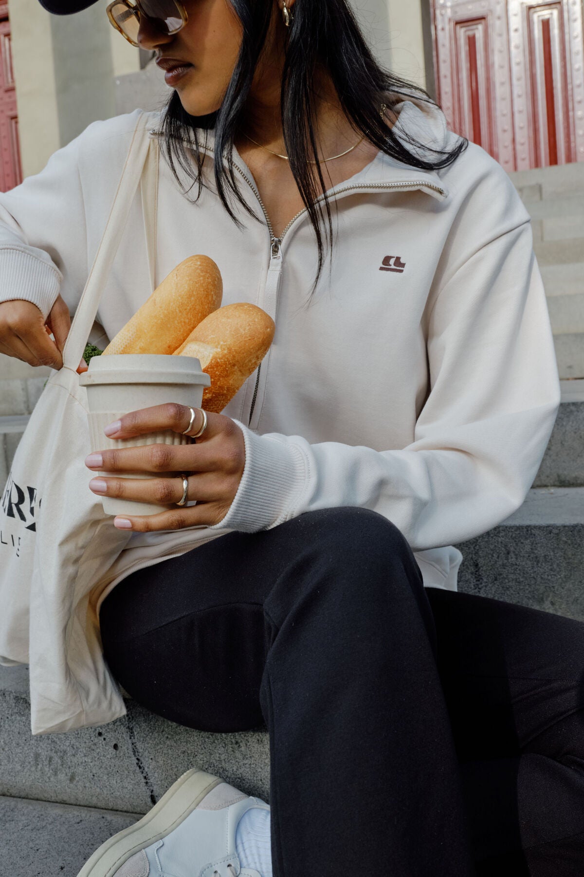 Lonny Oversized Half Zip Sweater in Buff
