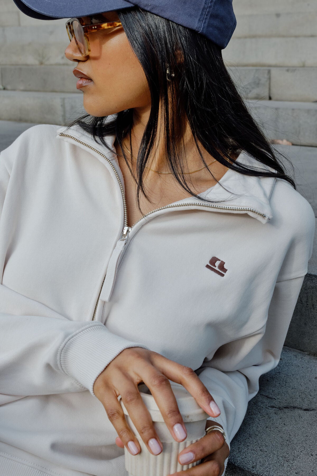 Lonny Oversized Half Zip Sweater in Buff