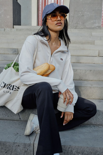Lonny Oversized Half Zip Sweater in Buff