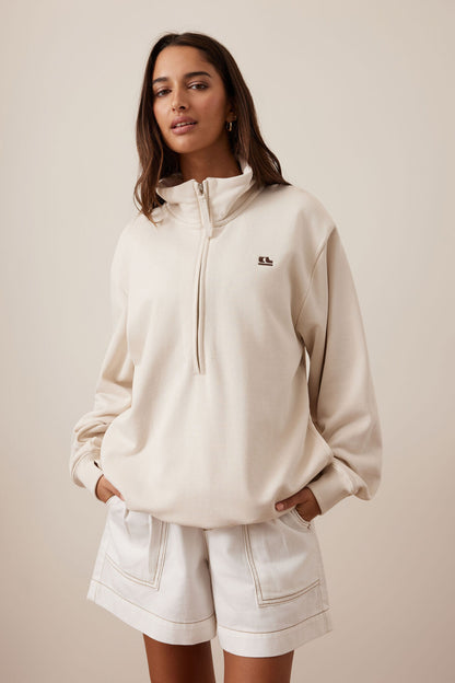 Lonny Oversized Half Zip Sweater in Buff