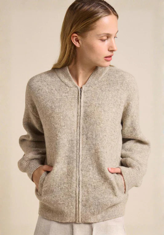 Knitted Bomber Jacket in Natural by Little Lies