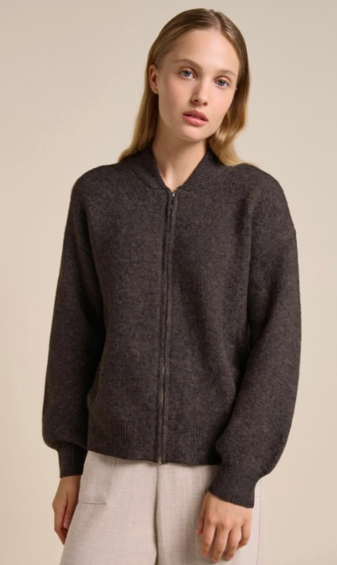 Knitted Bomber in Chocolate by Little Lies