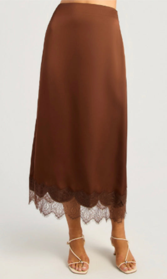 Brown Lace Trim Skirt