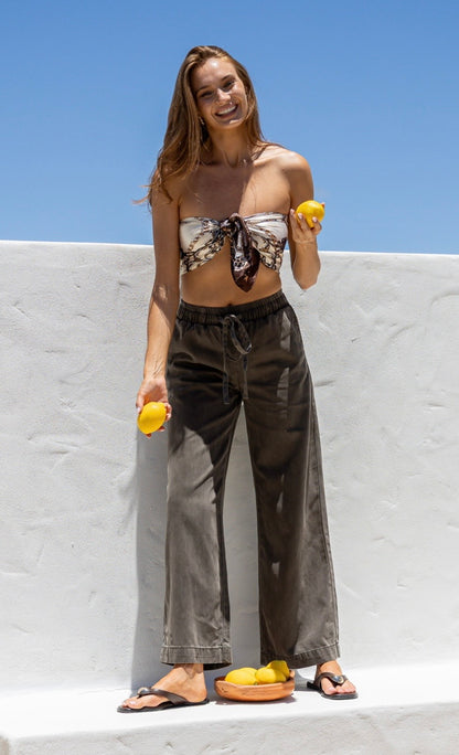 Kara Khaki Tencel Drawstring Pants