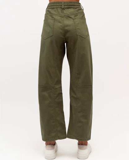 Faded Barrel Leg Jeans in Khaki
