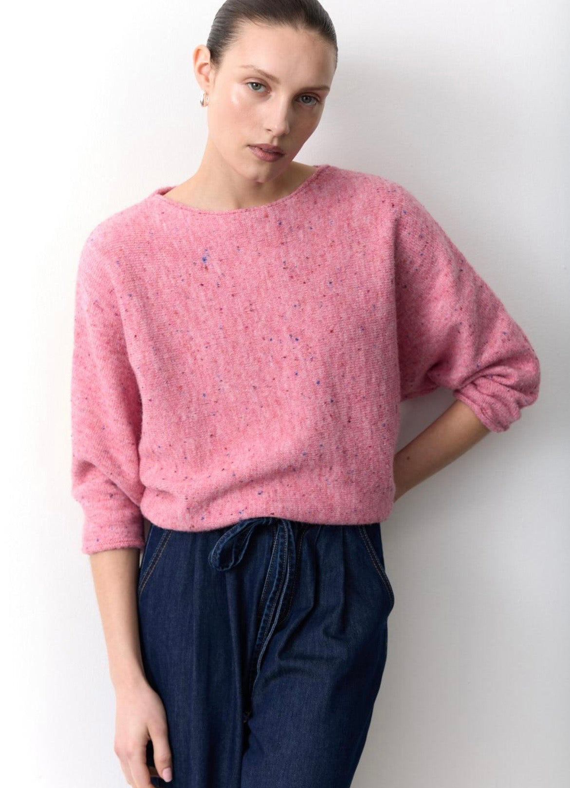 Little Lies Batwing Speckle Jumper in Pink
