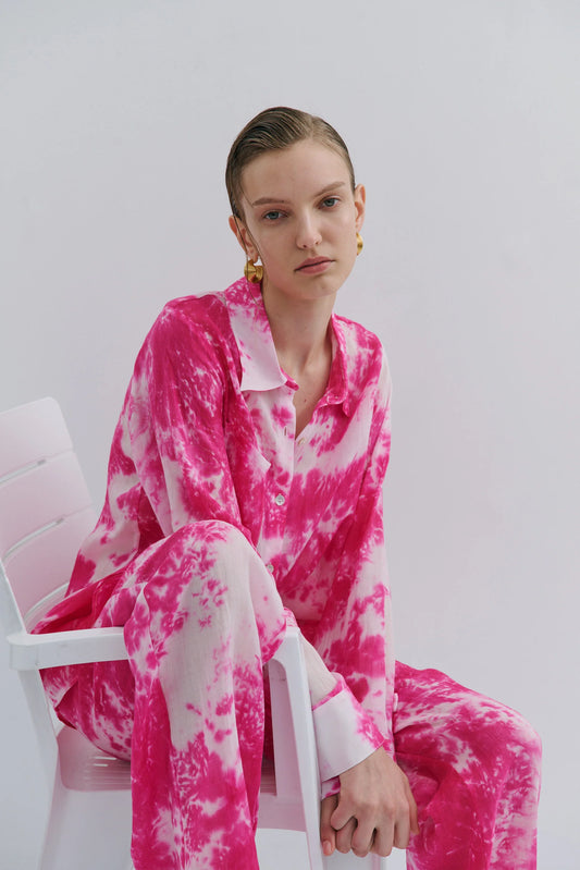 Maevarii Farrah Long Sleeve Tye Dye Shirt in Pink