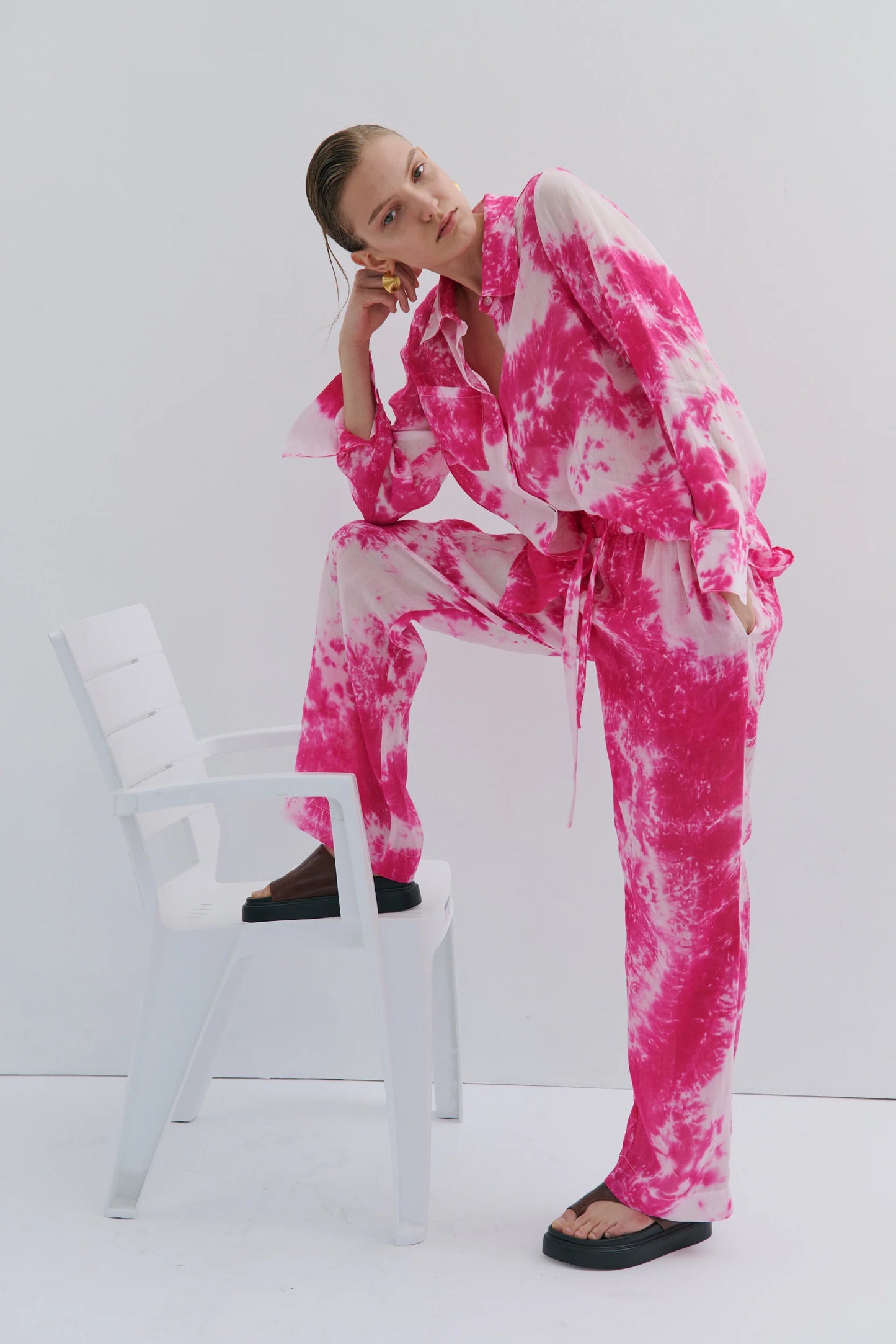 Maevarii Farrah Wide Leg Pants in Pink Tye Dye