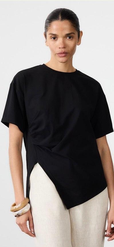 Ruched Jersey Tee in Black