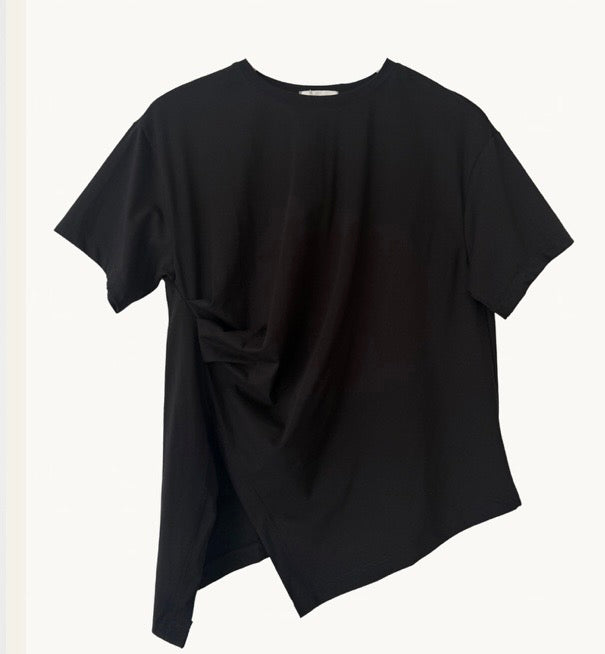 Ruched Jersey Tee in Black
