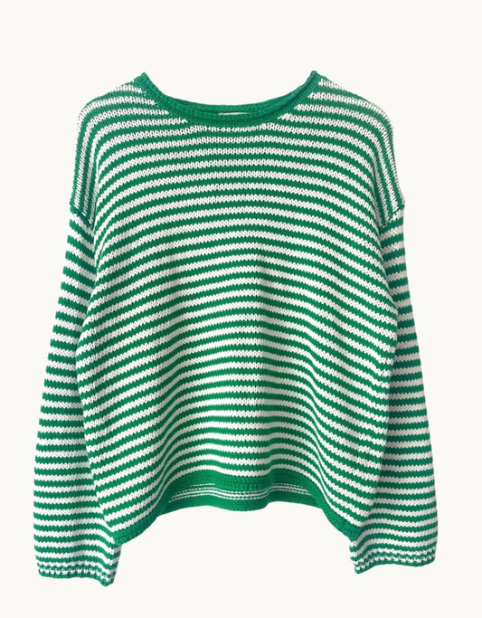 Little Lies Seaside Knit Green and White Stripe