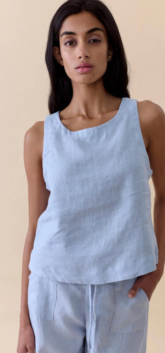 Little Lies Jude Linen Top in Blue
