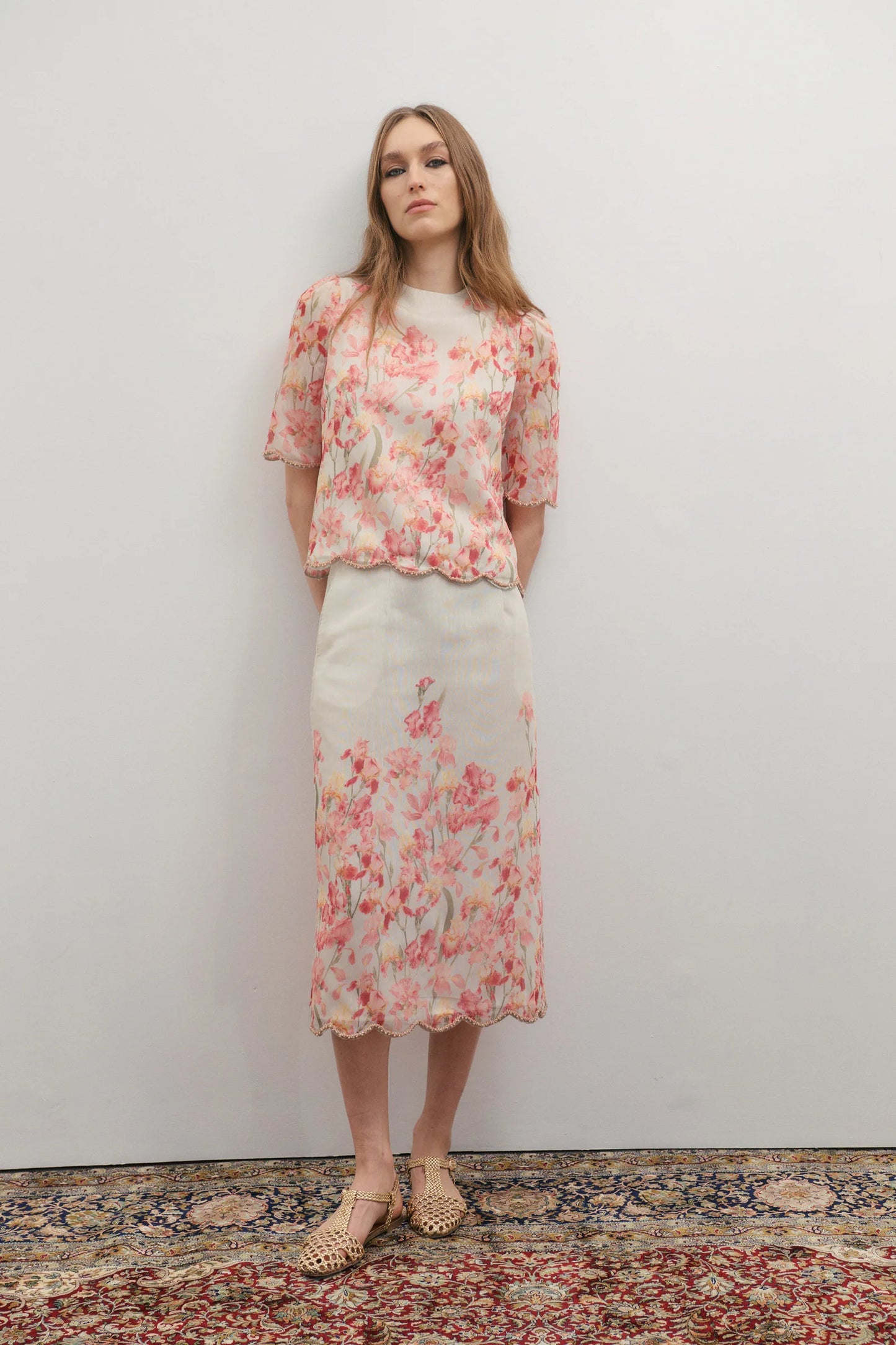 Maevarii Valentina Embellished Midi Skirt in Oceanic Blooms