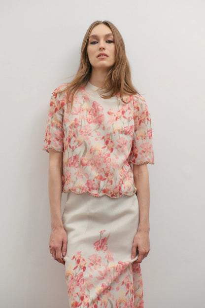 Maevarii Valentina Embellished T-Shirt in Oceanic Blooms