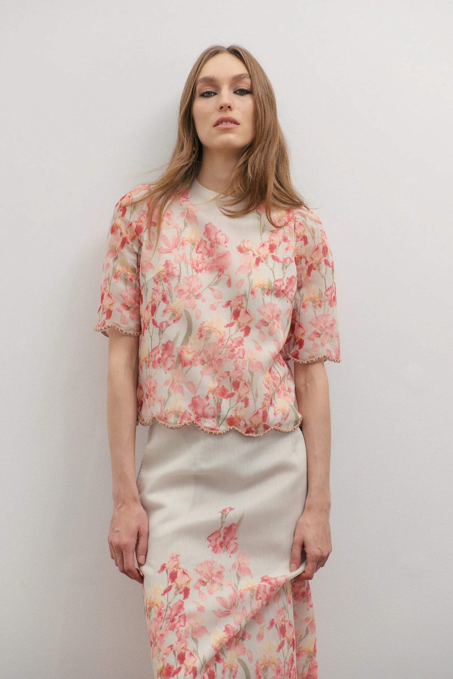 Maevarii Valentina Embellished Midi Skirt in Oceanic Blooms
