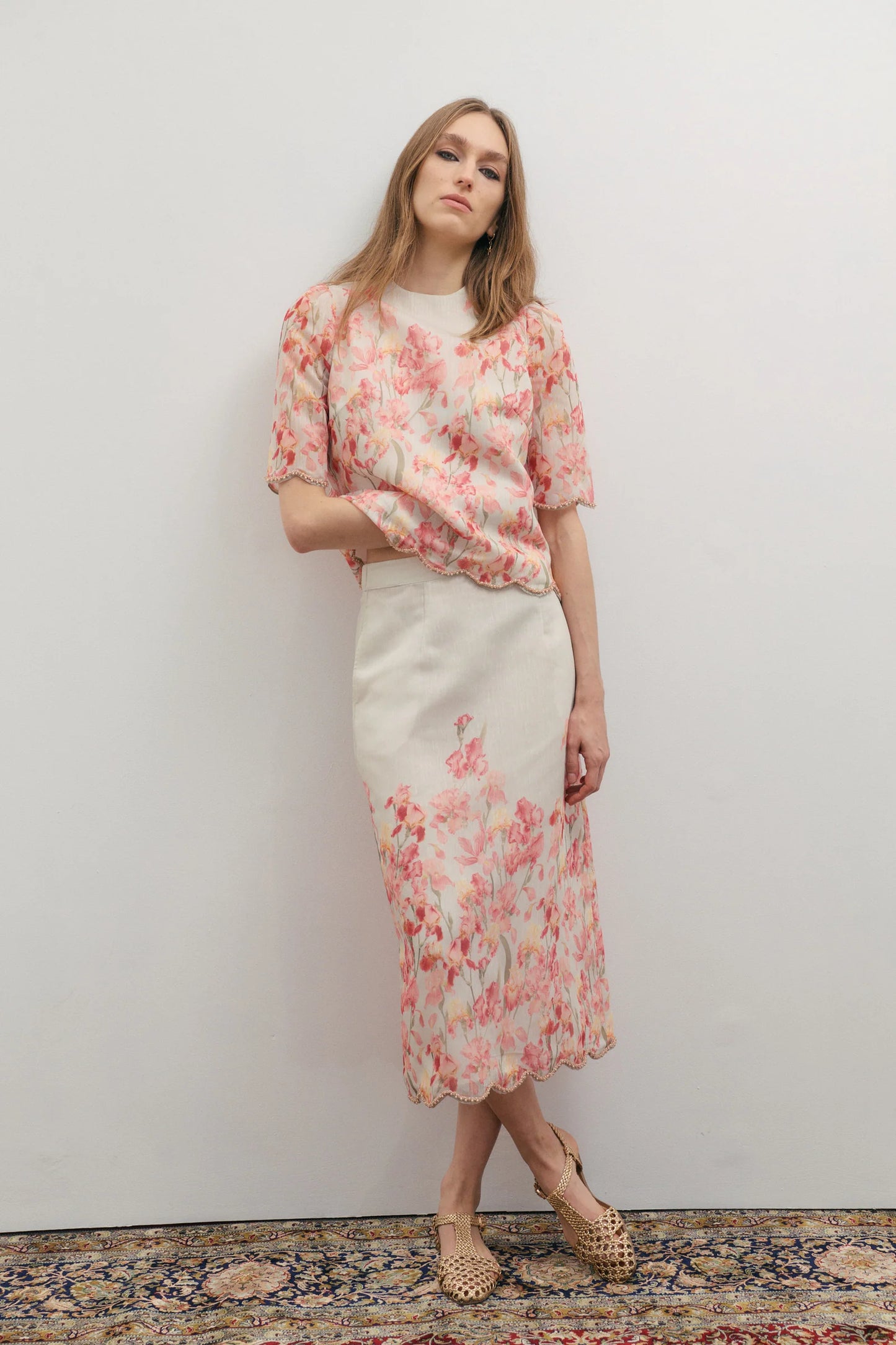 Maevarii Valentina Embellished T-Shirt in Oceanic Blooms