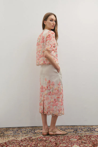 Maevarii Valentina Embellished Midi Skirt in Oceanic Blooms