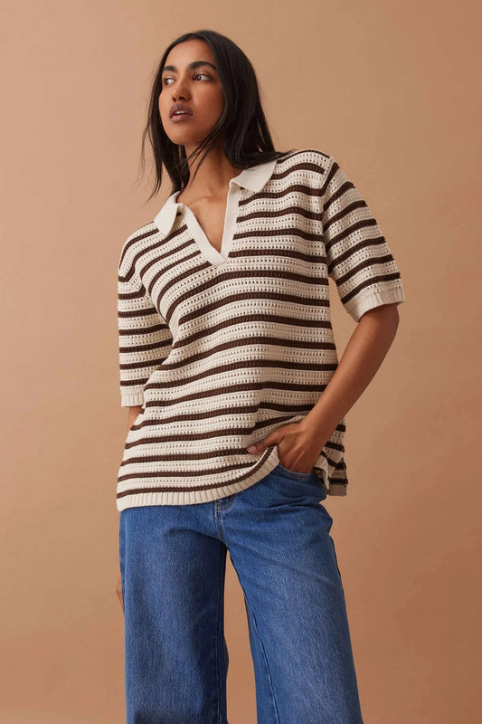 Ceres Life Molly Textured Stripe Short Sleeve Knit Tunic