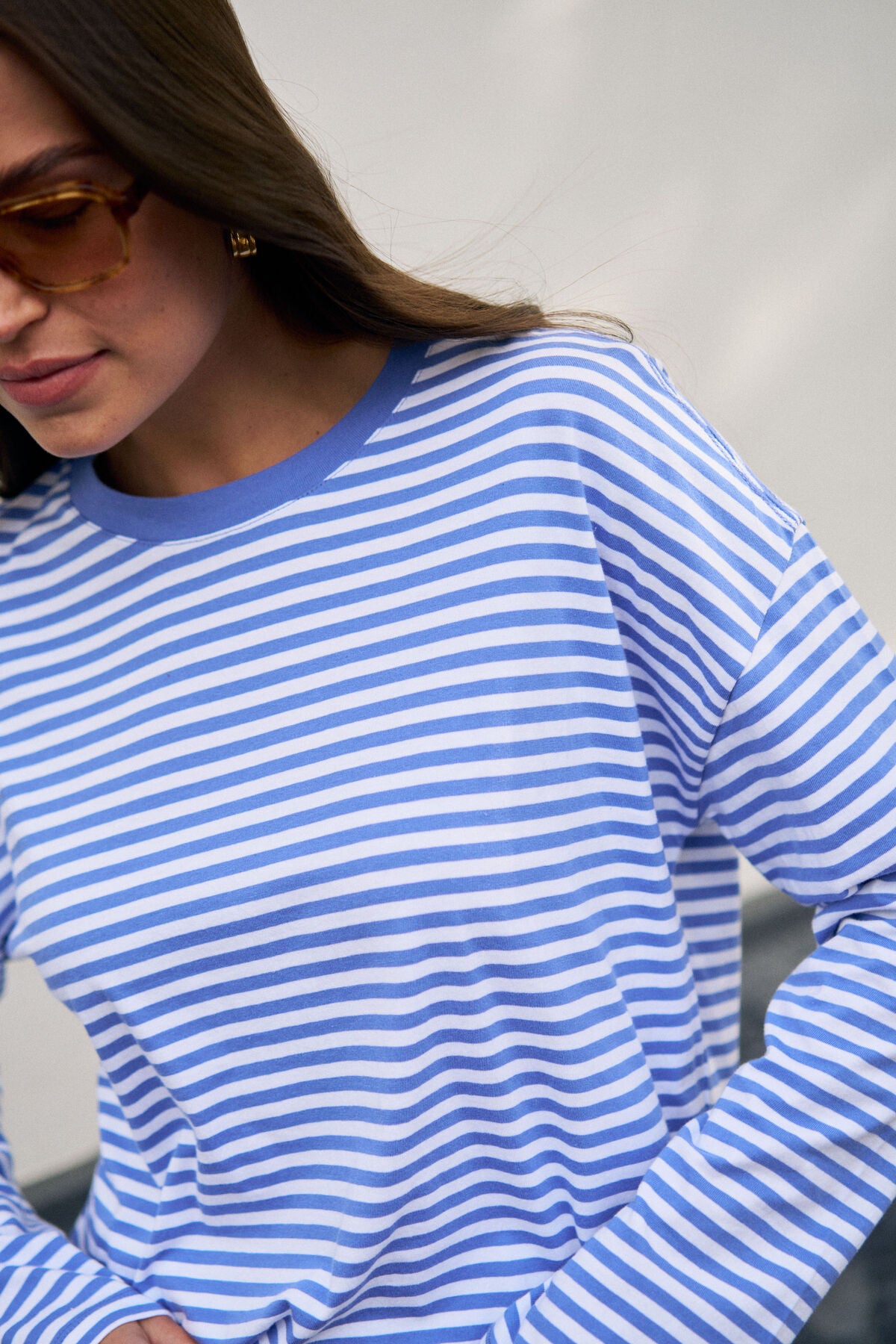 Scout Slouchy Long Sleeve Tee in Vintage Blue and White Stripe