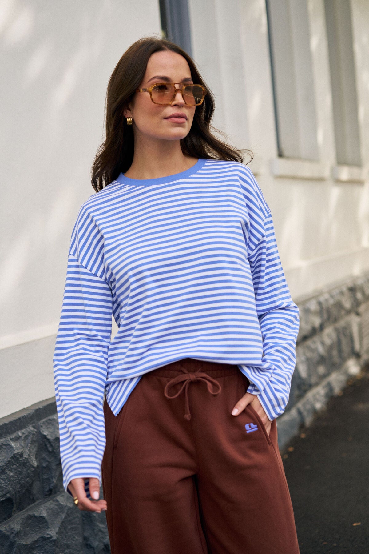 Scout Slouchy Long Sleeve Tee in Vintage Blue and White Stripe