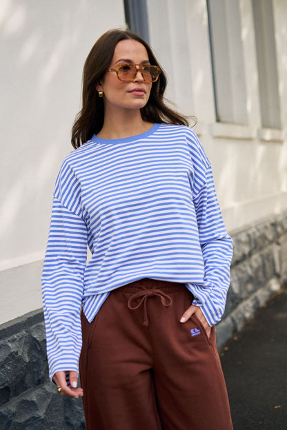 Scout Slouchy Long Sleeve Tee in Vintage Blue and White Stripe