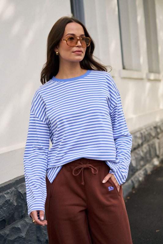 Scout Slouchy Long Sleeve Tee in Vintage Blue and White Stripe