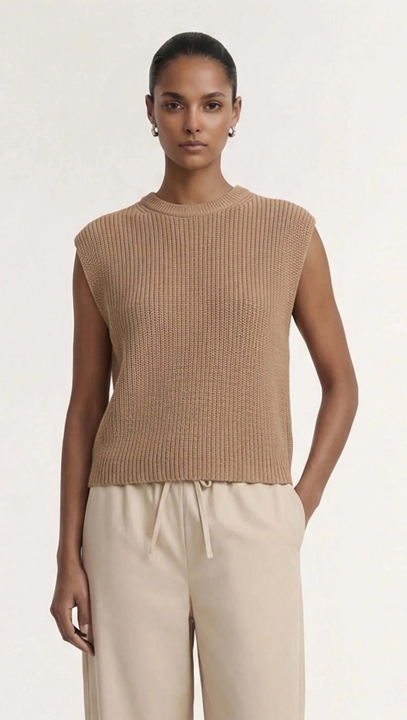 Ellis Taupe Cotton Blend nit Tank Top