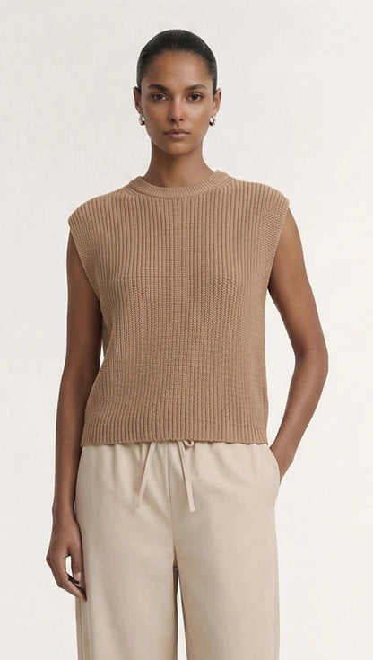 Ellis Taupe Cotton Blend nit Tank Top