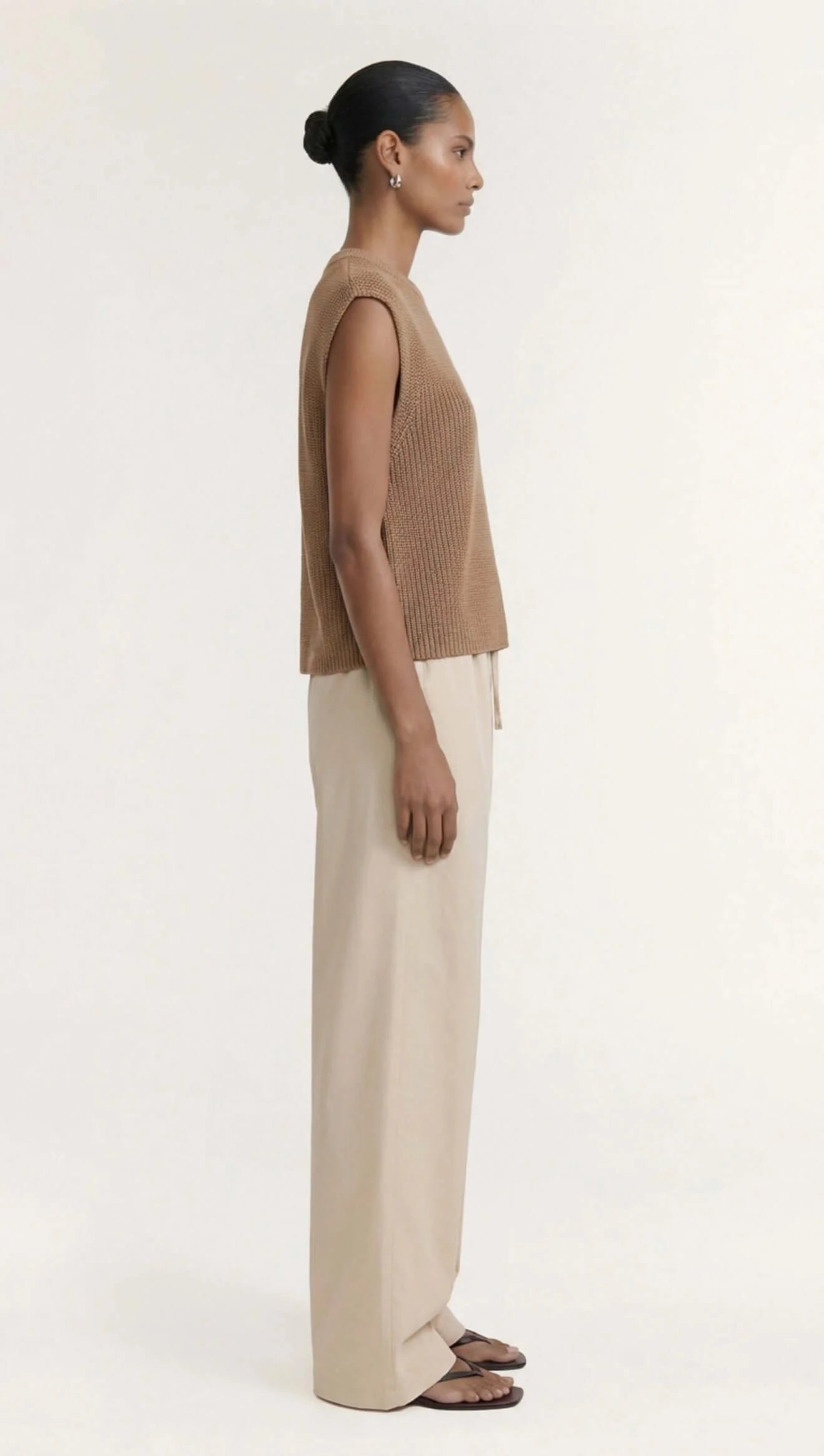 Ellis Taupe Cotton Blend nit Tank Top