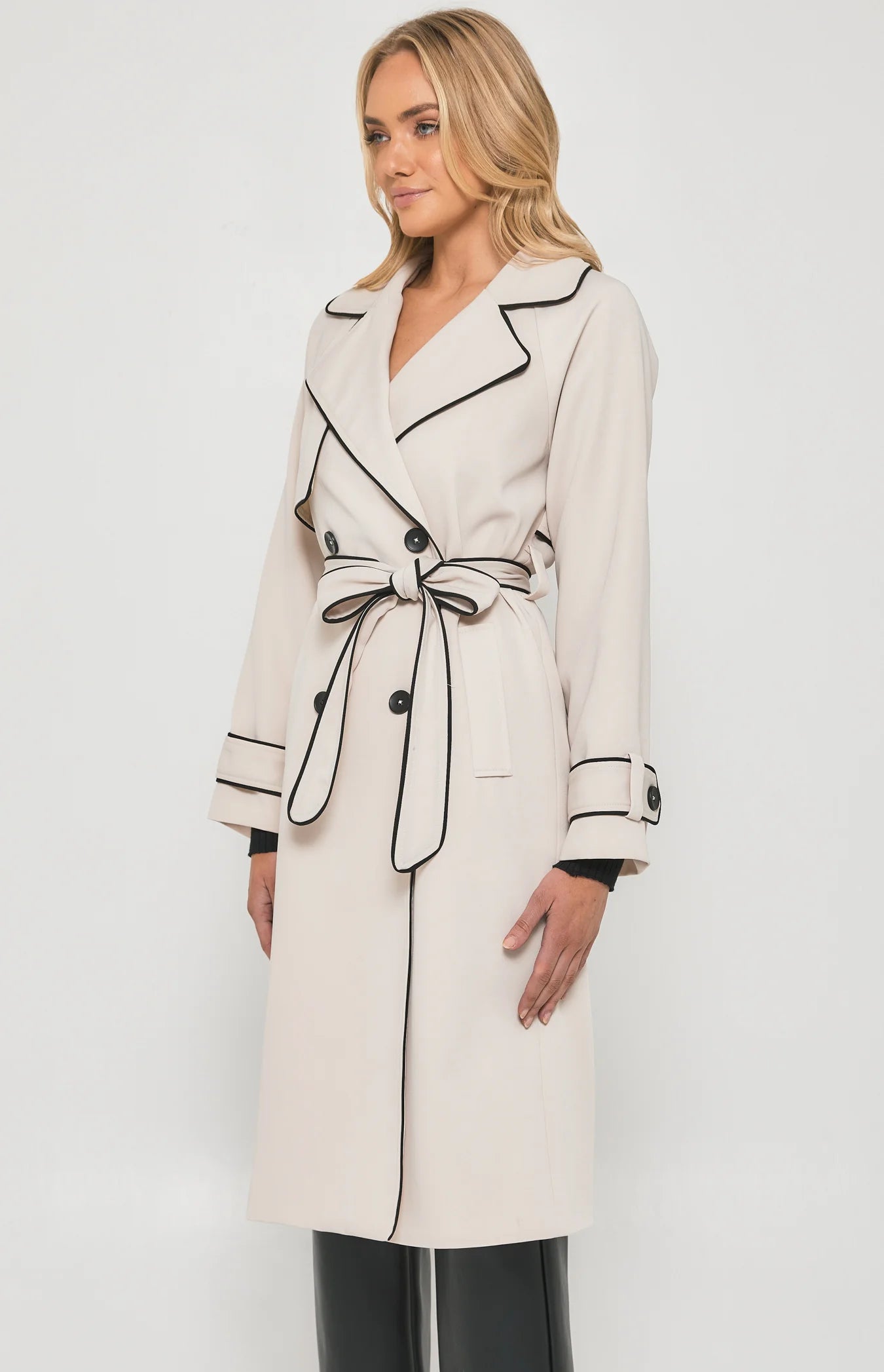 Cathy Contrast Trim Trench Coat