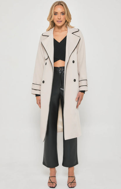Cathy Contrast Trim Trench Coat